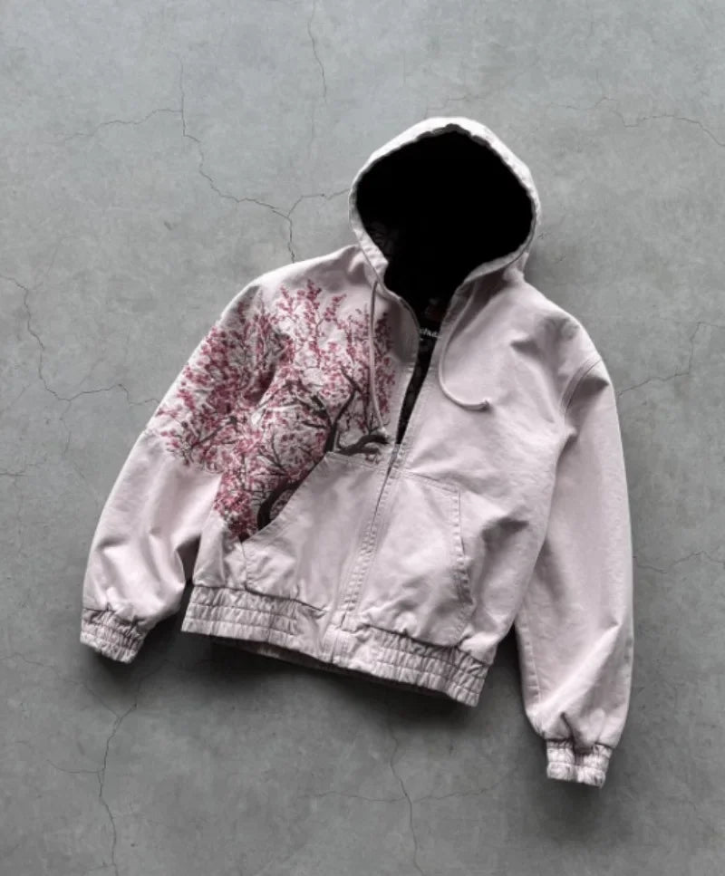 American Retro Rock Gothic Graphic Fur Collar Loose Zipper Sweatshirt Men's Y2K New Harajuku Punk Casual Joker Hoodie Streetwear
