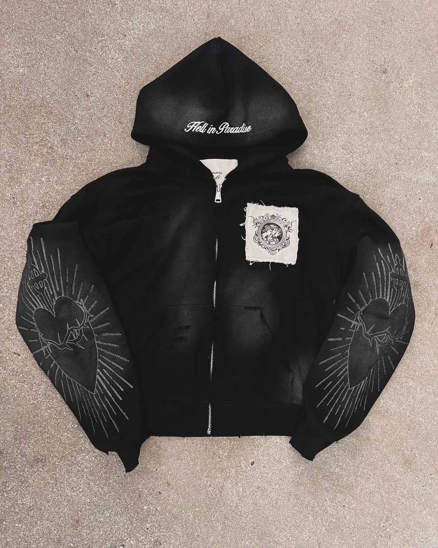 American Retro Rock Gothic Graphic Fur Collar Loose Zipper Sweatshirt Men's Y2K New Harajuku Punk Casual Joker Hoodie Streetwear