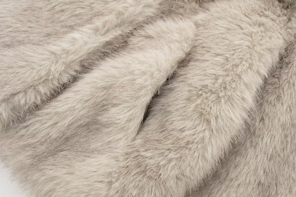 HH Women Fashion Cropped Faux Fur Jacket Coat Long Sleeve Front Snap-button Female Outerwear Chic Lapel Collar Thick Coat