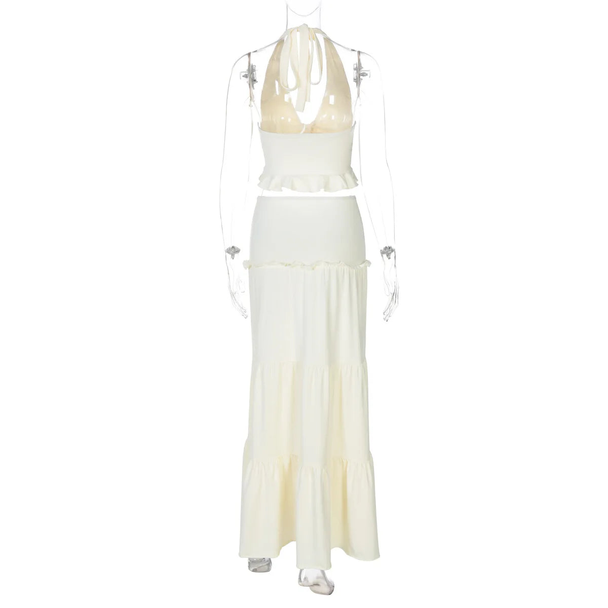 Cryptographic Elegant Two Piece Sets Sleeveless Frill Halter Twist Top Dress Sets Outfits Fashion Co-ord Sets Coquette Clothes