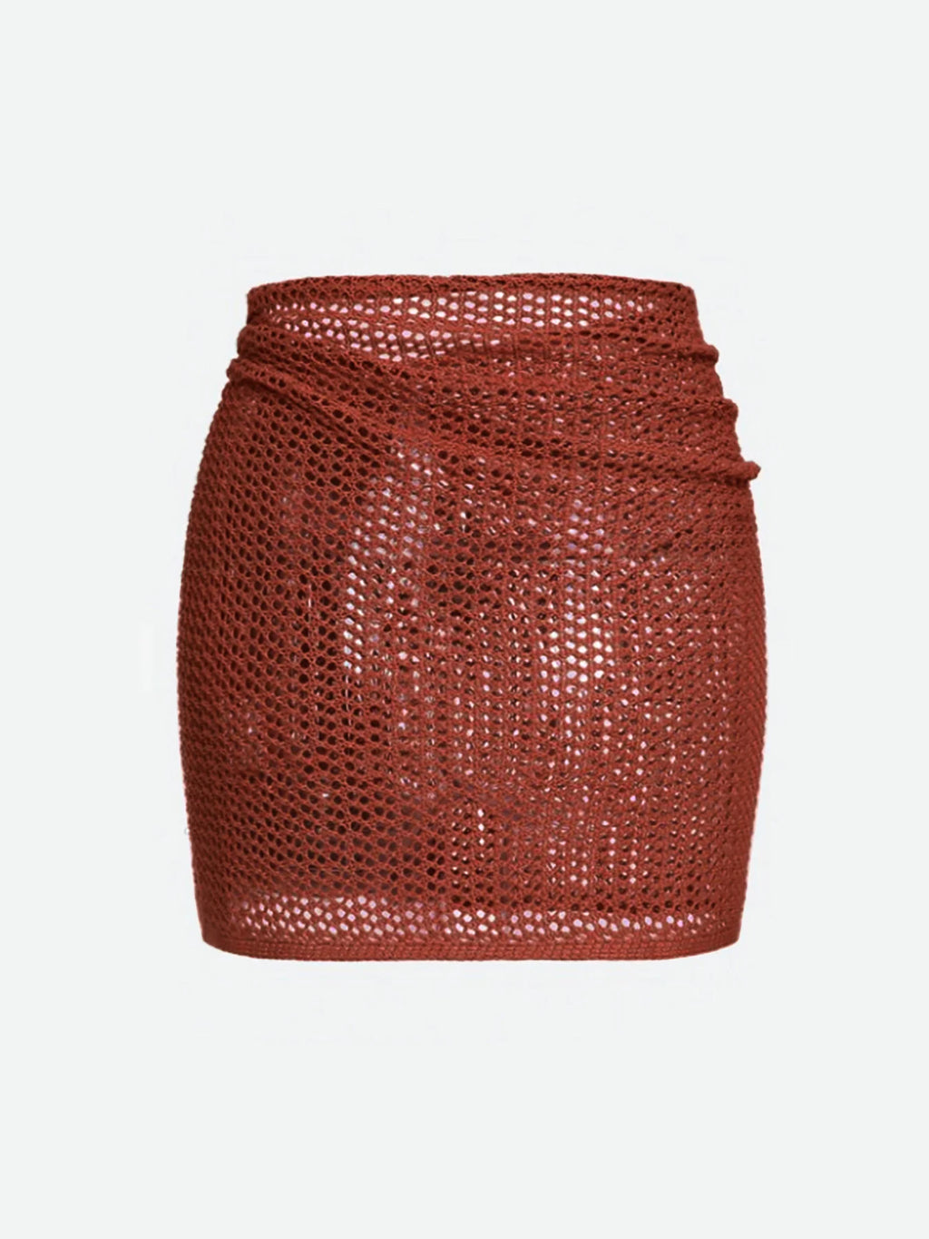 Women's Knitted Short Skirt with Hollow Straps and Slit, Sexy Beach Coverup Shirt for Summer